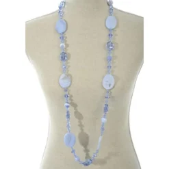 Collier Design Cristal & Perles Neck 18cm Bleu