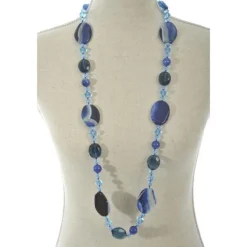 Collier Design Cristal & Perles Neck 18cm Bleu Foncé