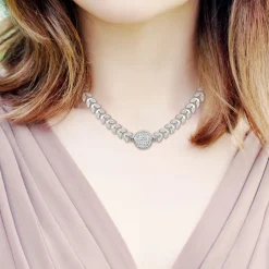 Collier en acier orné de Cristaux scintillants par SC Crystal en Acier Rhodié argenté