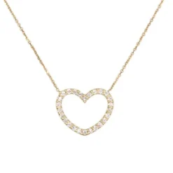 Collier Femme Or Jaune - Pendentif Coeur - Pavé de Zirconiums