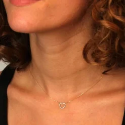 Collier Femme Or Jaune - Pendentif Coeur - Pavé de Zirconiums