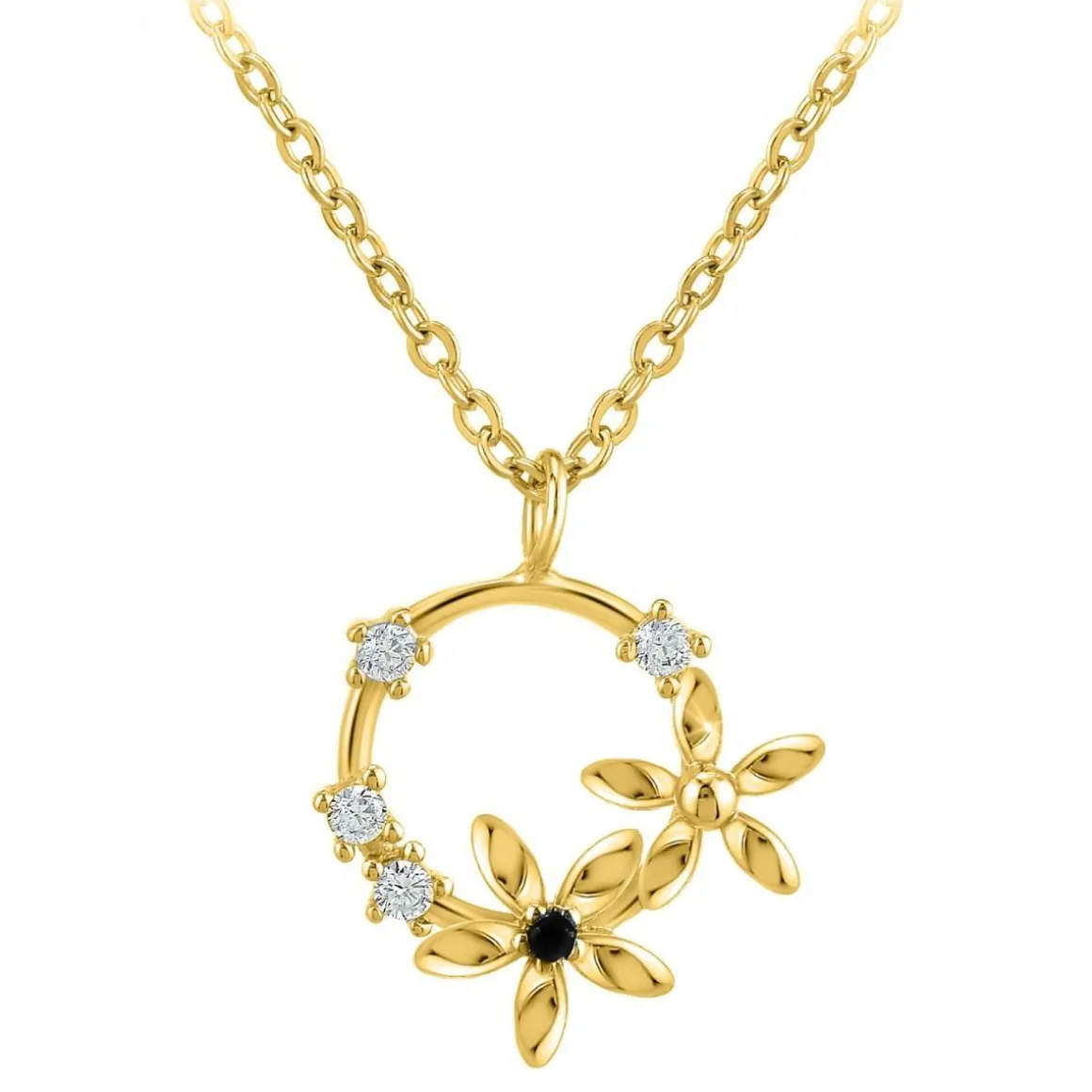 Collier Fleurs par SC Bohème orné d'un véritable diamant noir