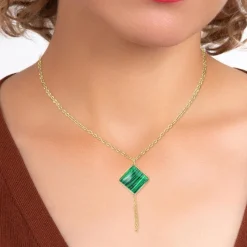 Collier SC Bohème orné d'une malachite en acier inoxydable