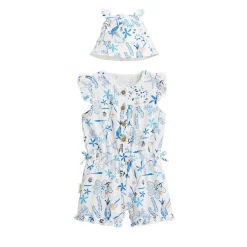 Combishort bébé + chapeau en gaze de coton Océan d'amour