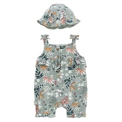 Combishort bébé et chapeau en gaze de coton Palaos