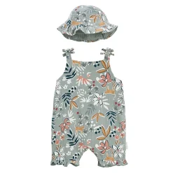 Combishort bébé et chapeau en gaze de coton Palaos