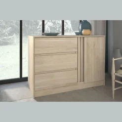 Commode 3 tiroirs 1 porte L109 cm PIA