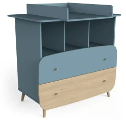 Commode bébé 2 tiroirs 3 niches bleu LINIA