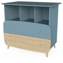 Commode bébé 2 tiroirs 3 niches bleu LINIA