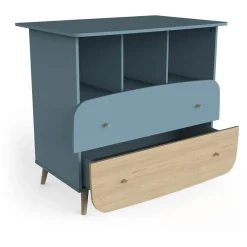 Commode bébé 2 tiroirs 3 niches bleu LINIA