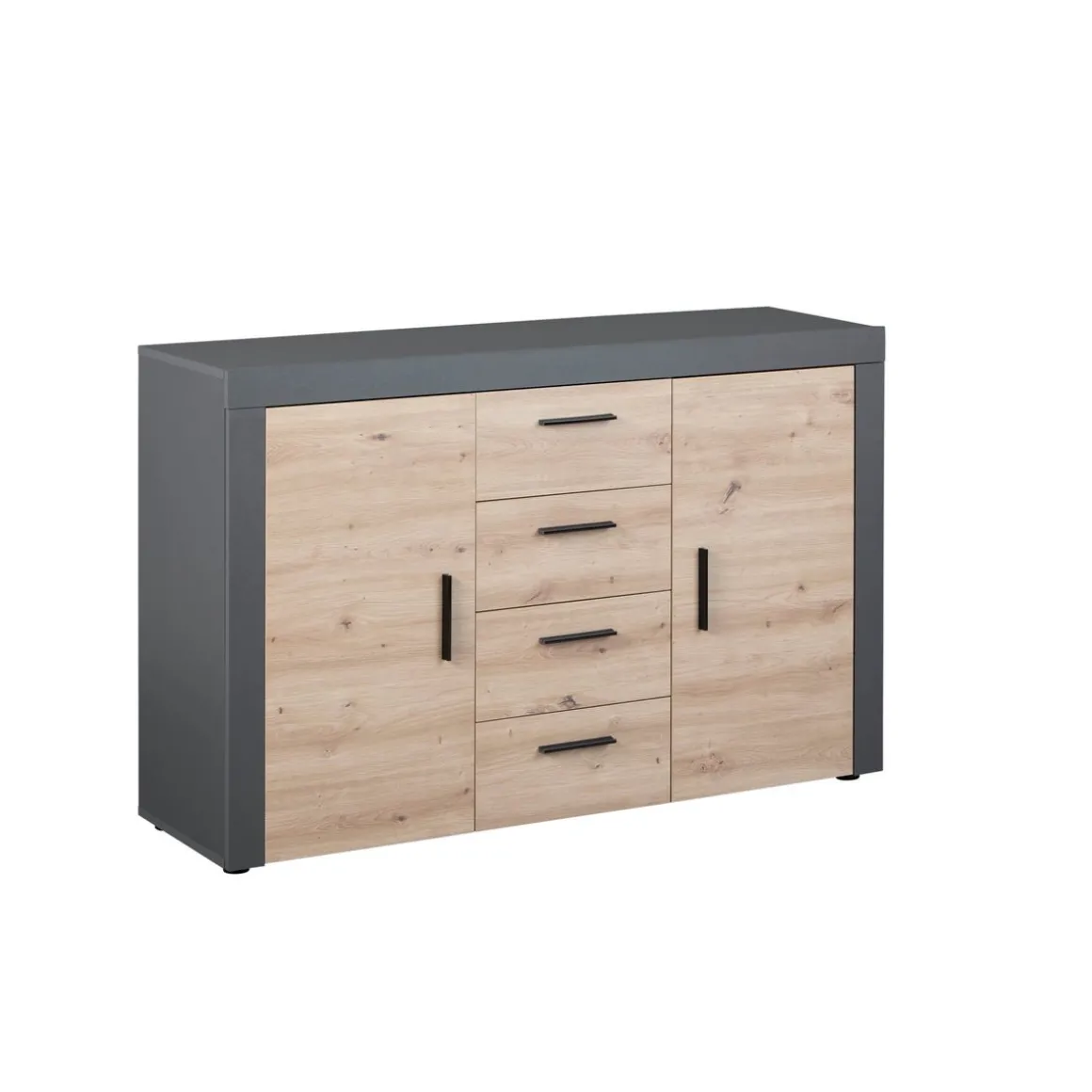 Commode meuble de rangement 2 porte 4 tiroirs L134cm BETO
