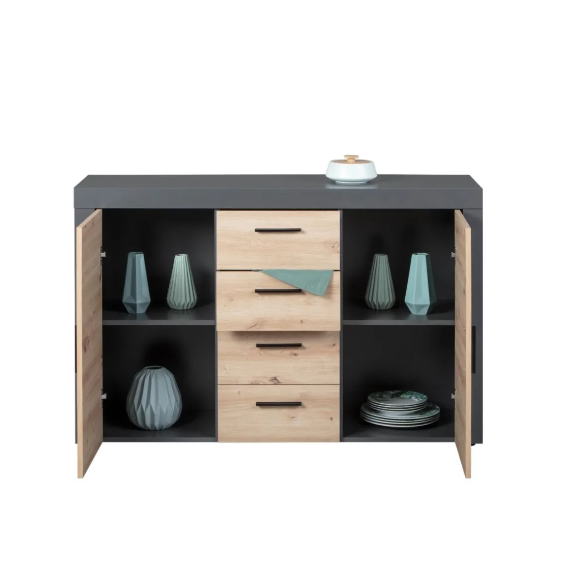 Commode meuble de rangement 2 porte 4 tiroirs L134cm BETO