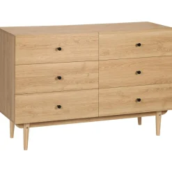 Commode vintage 6 tiroirs coulissants piètement bois de pin panneaux aspect bois de teck