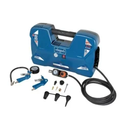 Compresseur portatif Scheppach AIR CASE - 2L- 1100 W - 8 bars Livre avec 12 accessoires, une soufflette, une poignee de gonflag