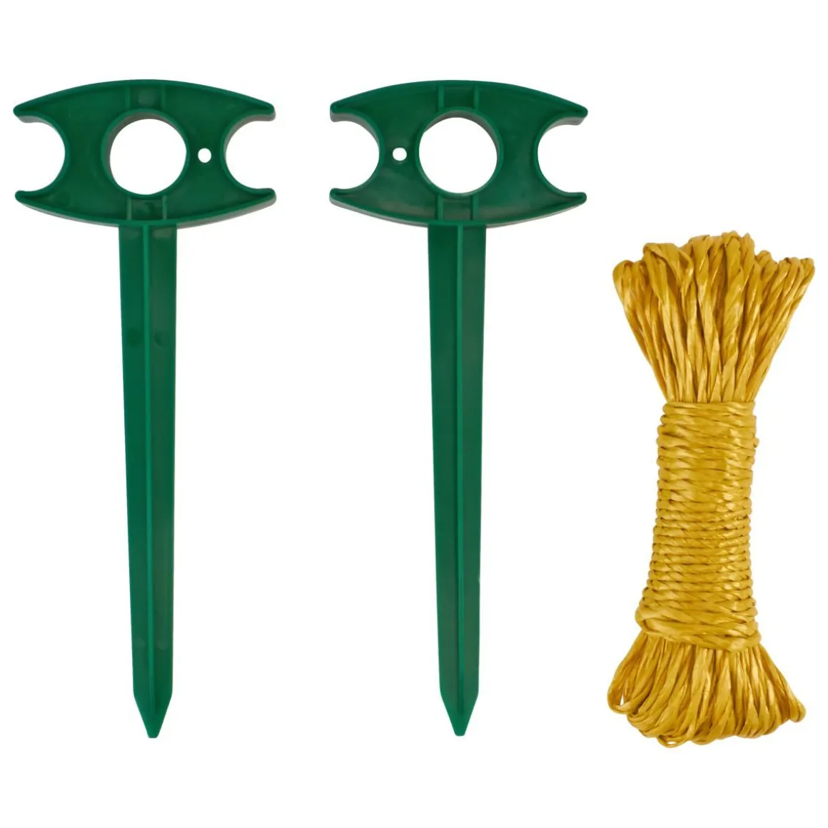 Corde jaune de 15m + 2 piquets verts