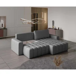 Cordova - canapé d'angle droit 4 places convertible avec coffre en velours