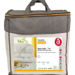 Couette chaude en percale de coton garnissage naturel 80% plumettes 20% duvet 250 g/m²