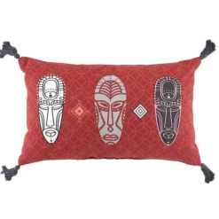 Coussin à Pompons Tribaline 30x50cm Rouge
