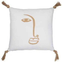 Coussin Carré Déco Visage 45x45cm Blanc