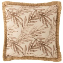 Coussin Déco Imprimé Feuille 49x49cm Naturel