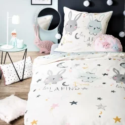 Coussin enfant imprimé en coton 35x35cm LAPIN