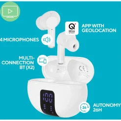 Écouteurs Q1421 TWS écran LED - Blanc