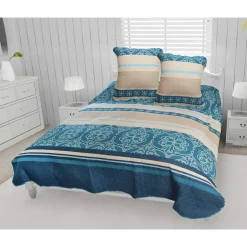 Couvre-lit boutis coton 220x240 cm ANNA avec 2 taies d'oreiller