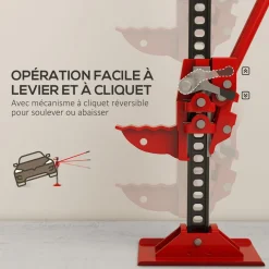 Cric agricole manuel - cric de fosse - 3 tonnes 120 cm - acier noir rouge