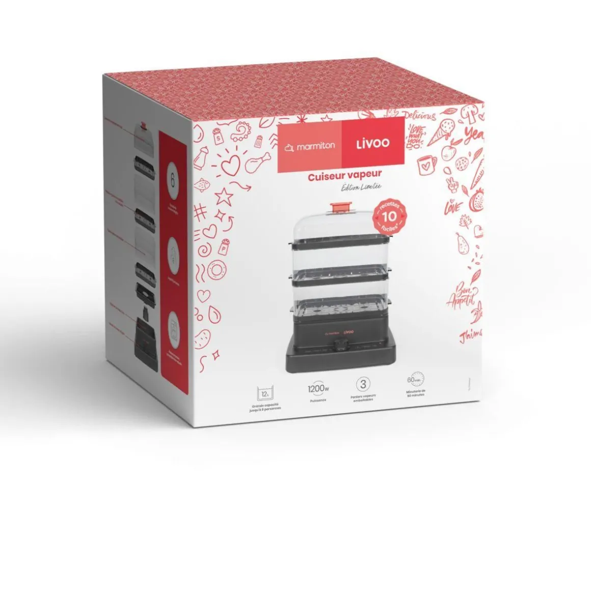 Cuiseur vapeur 3 paniers 1200w - DOC300