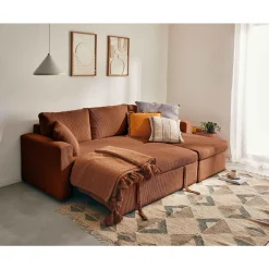 Cyrus - canapé d'angle réversible 4 places - convertible avec coffre - en velours côtelé