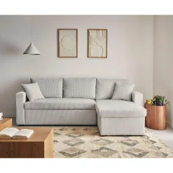 Cyrus - canapé d'angle réversible 4 places - convertible avec coffre - en velours côtelé