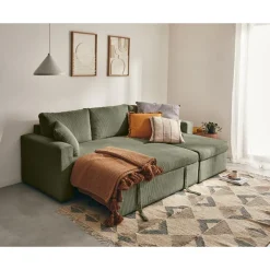 Cyrus - canapé d'angle réversible 4 places - convertible avec coffre - en velours côtelé