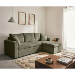 Cyrus - canapé d'angle réversible 4 places - convertible avec coffre - en velours côtelé