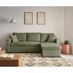 Cyrus - canapé d'angle réversible 4 places - convertible avec coffre - en velours côtelé