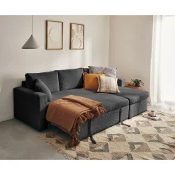 Cyrus - canapé d'angle réversible 4 places - convertible avec coffre - en velours côtelé