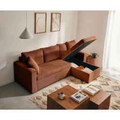 Cyrus - canapé d'angle réversible 4 places - convertible avec coffre - en velours côtelé