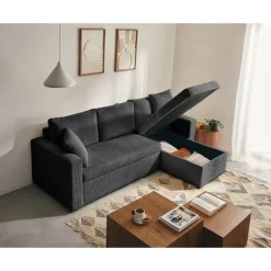 Cyrus - canapé d'angle réversible 4 places - convertible avec coffre - en velours côtelé