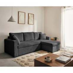 Cyrus - canapé d'angle réversible 4 places - convertible avec coffre - en velours côtelé