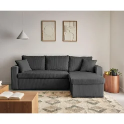 Cyrus - canapé d'angle réversible 4 places - convertible avec coffre - en velours côtelé