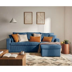 Cyrus - canapé d'angle réversible 4 places - convertible avec coffre - en velours côtelé