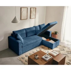 Cyrus - canapé d'angle réversible 4 places - convertible avec coffre - en velours côtelé