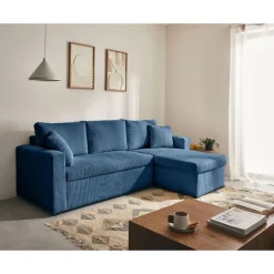 Cyrus - canapé d'angle réversible 4 places - convertible avec coffre - en velours côtelé