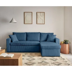 Cyrus - canapé d'angle réversible 4 places - convertible avec coffre - en velours côtelé