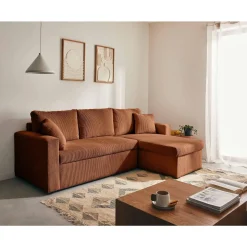 Cyrus - canapé d'angle réversible 4 places - convertible avec coffre - en velours côtelé