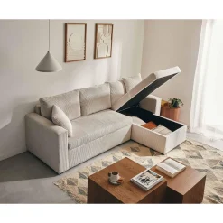 Cyrus - canapé d'angle réversible 4 places - convertible avec coffre - en velours côtelé