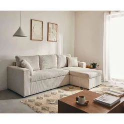 Cyrus - canapé d'angle réversible 4 places - convertible avec coffre - en velours côtelé