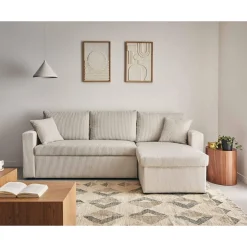 Cyrus - canapé d'angle réversible 4 places - convertible avec coffre - en velours côtelé