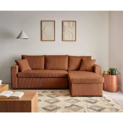 Cyrus - canapé d'angle réversible 4 places - convertible avec coffre - en velours côtelé