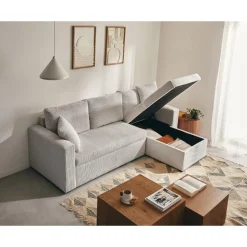 Cyrus - canapé d'angle réversible 4 places - convertible avec coffre - en velours côtelé