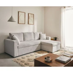 Cyrus - canapé d'angle réversible 4 places - convertible avec coffre - en velours côtelé